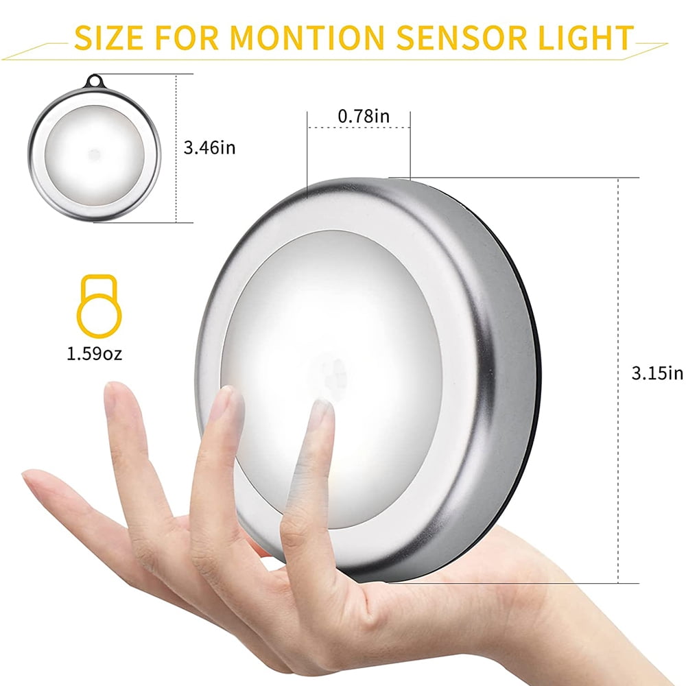 6Packs Motion Sensor Light Indoor,LED Closet Lights,Night Light Battery Powered,Battery Operated Cabinet Light,Wireless Wall Puck Lamp Stick for Stair,Step,Hallway,Garage,with Hanging rope(White)
