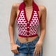 thumbnail image 2 of Top de verano para mujer, camiseta sin mangas con cuello Halter de punto con estampado de corazón y una hilera de botones, camiseta sin mangas con cuello vuelto para mujer, 2 of 8