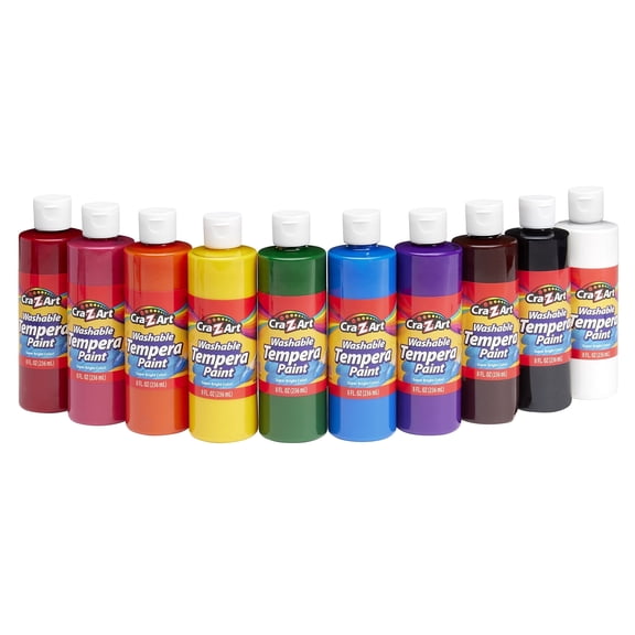 Cra-Z-Art Washable Tempera Paint Bulk Pack 10ct, Assorted Colors 8oz each bottle