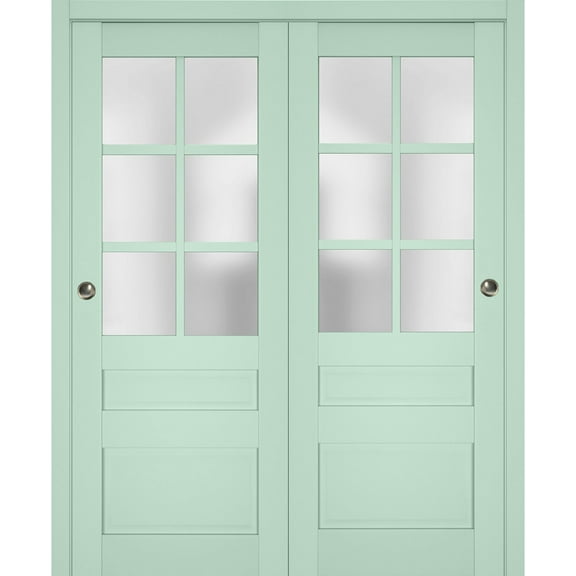 Sliding Closet Bypass Doors with Frosted Glass | Veregio 7339 Oliva| Sturdy Rails Moldings Trims Hardware Set | Wood Solid Bedroom Wardrobe Doors -36" x 84" (2* 18x84)