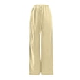 thumbnail image 4 of Glisme Trousers For Women Solid Color Elastic Waist With Pockets And Drawstring Summer Cozy Soft Women Wide Leg Pants Size XS Yellow, 4 of 5