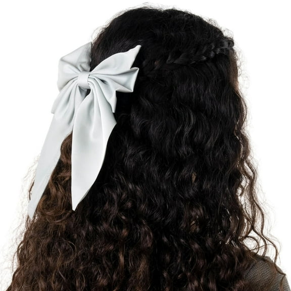 Claire's Sage Green Satin Hair Bows with Barrette Clip Closure, Elegant Hair and Fashion Accessory for Women, Teens, Tweens, and Girls, 6-inches Long