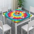 thumbnail image 3 of Rainbow Tie Dye Circular Pattern Square Fitted Tablecloth with Elastic Edge,Square Table Cover,Washable Elastic Table Cover for Home Kitchen Party Decor 36"x36", 3 of 6