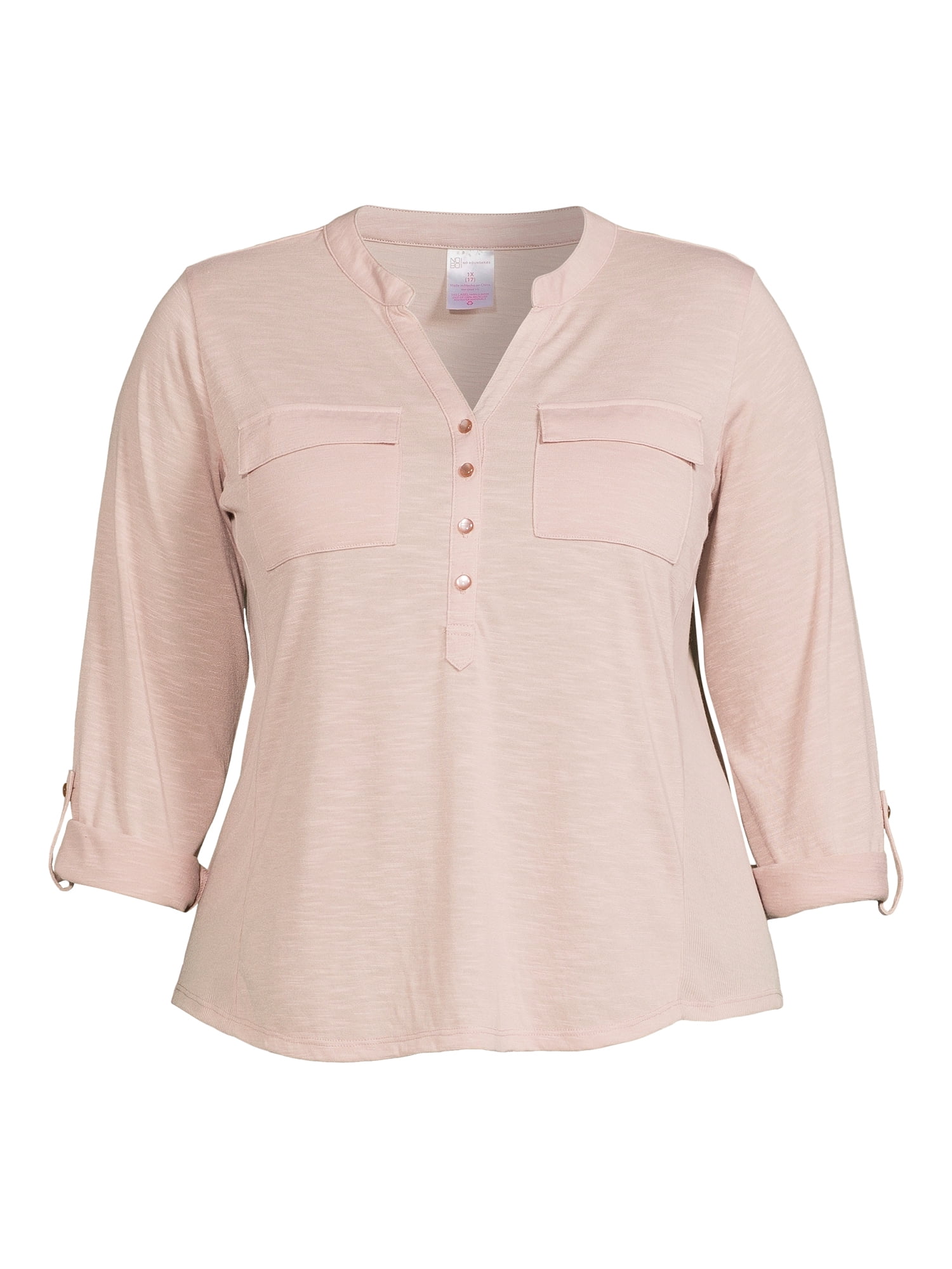 No Boundaries Juniors' Plus Size Mandarin Collar Shirt