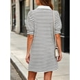 thumbnail image 6 of Stripe Printing Women Short Sleeve V Neck Casual Mini Shirt Dresss, 6 of 7