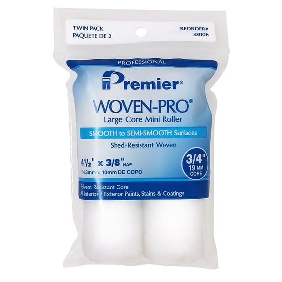 4-1/2” x 3/8” Nap Premier 33006 Woven-Pro Large Core Mini Roller Cover, 2-Pack