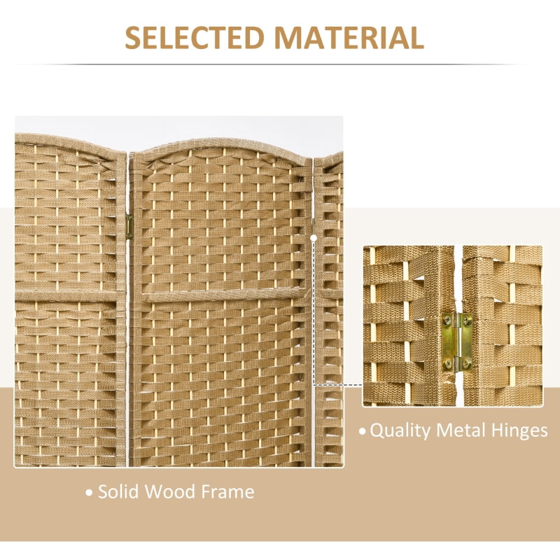 Alvantor 8-Panel Folding Privacy Screen with Hand-Woven PP Panels, Freestanding Room Divider 126"x66.9" Nature Wood