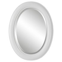 29 Inch Wood Wall Mirror, Beaded Oval Shape, White, Saltoro Sherpi