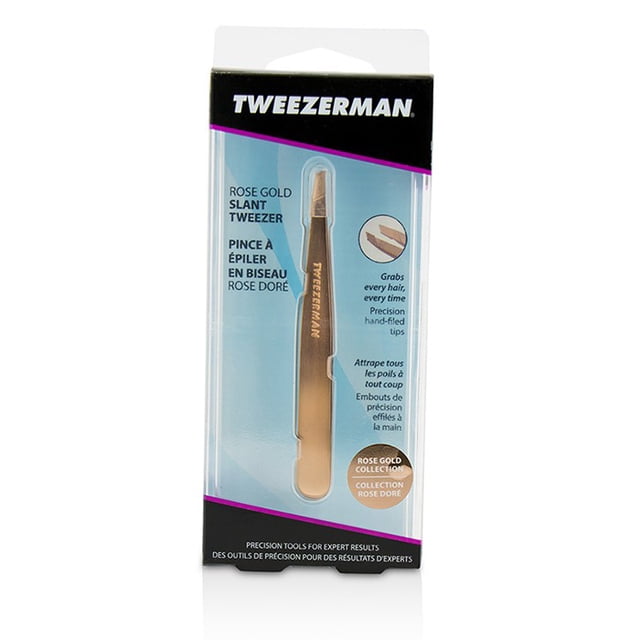 Pinza inclinada Tweezerman de acero inoxidable en oro rosa