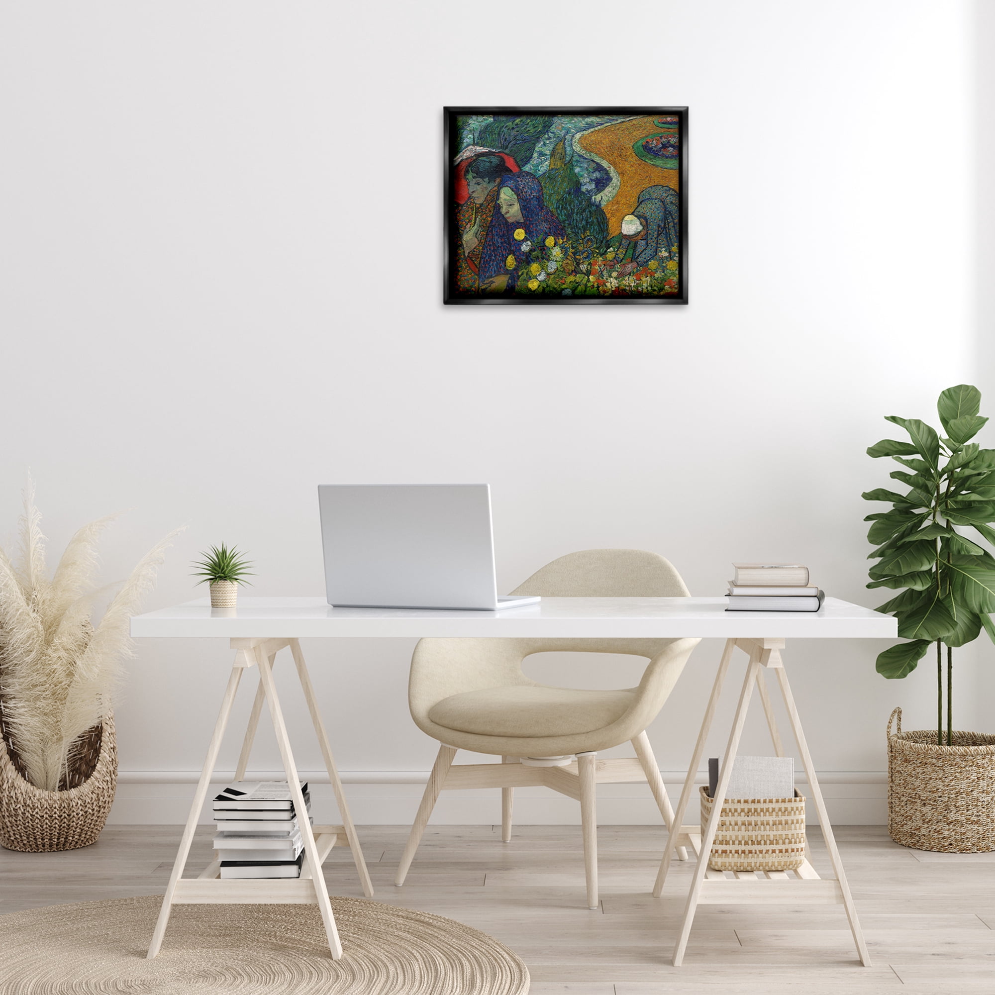 Stupell Industries Van Gogh Memory of Garden at Etten People Painting Black Floater Framed Canvas Art Print Wall Art, 21 x 17