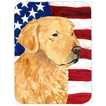 

USA American Flag With Golden Retriever Glass Cutting Board - Large