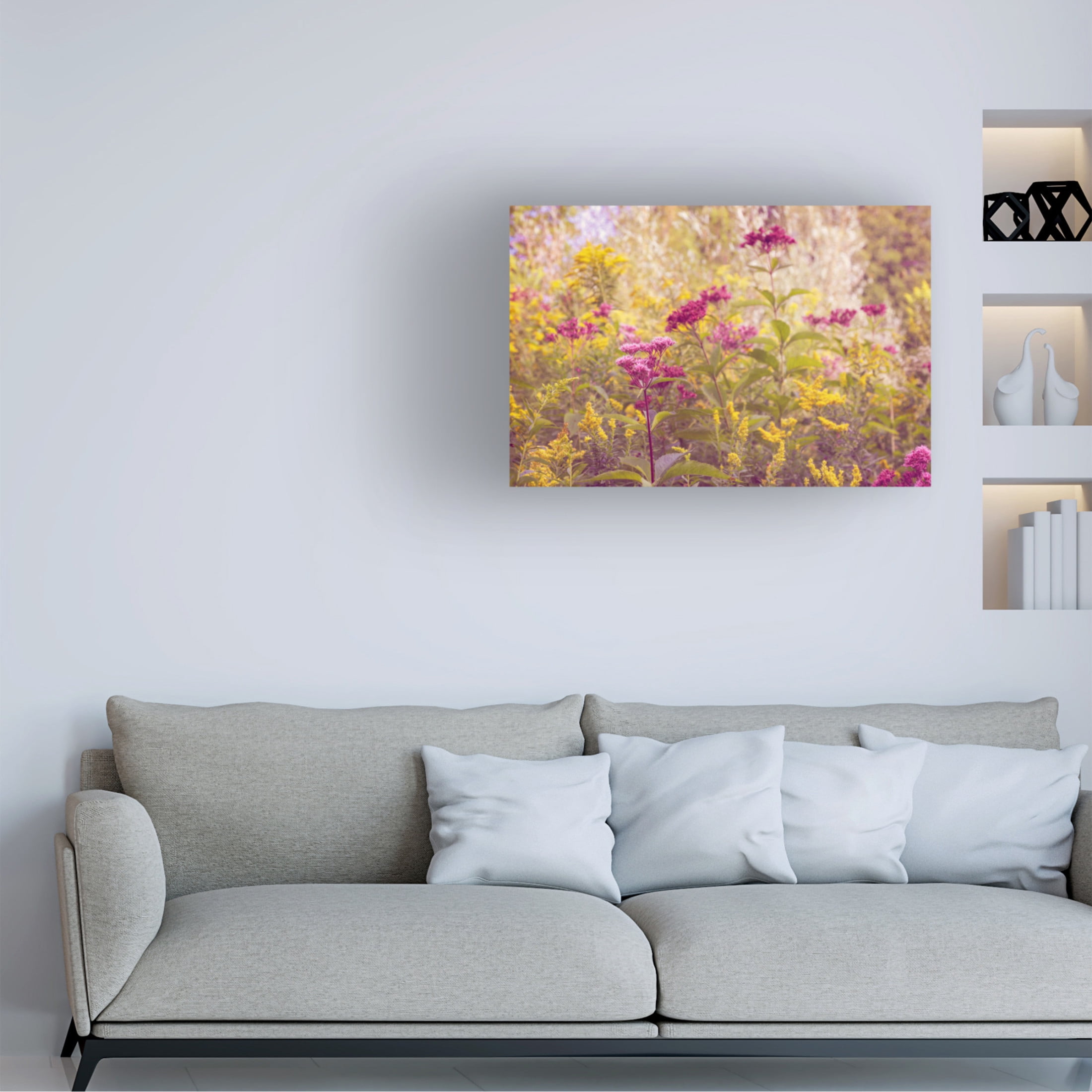 Canvas Wall Art - Brooke T. Ryan 'Plum and Mustard Wildflowers' Wall Art for Living Room, Bedroom, or Office Décor by Trademark Fine Art - 32 x 22 Inches