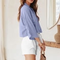 thumbnail image 4 of BLVB Women's Button Down Shirts 3/4 Sleeve Collared Work Top Solid Color Casual Summer Fall Chiffon Blouses Tunics Blue, 4 of 7