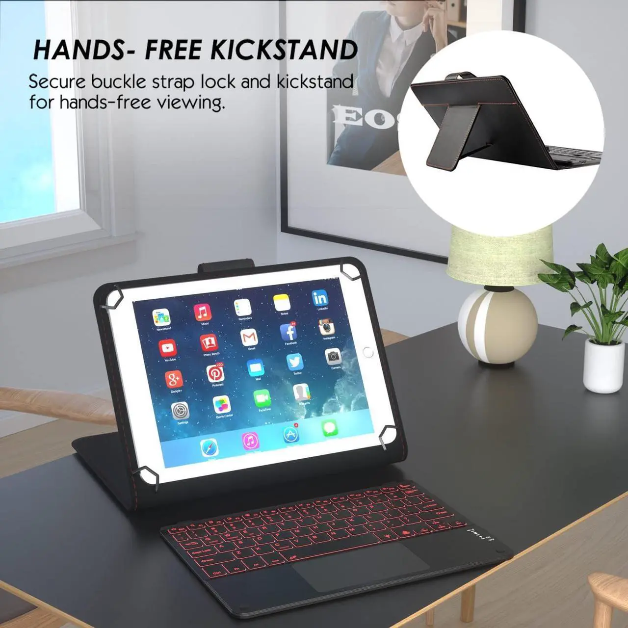 Universal Keyboard Case for 9 - 11 inch Tablet with Touchpad, 2-in-1 Bluetooth Wireless Keyboard Case for 9" 9.7" 10.1" 10.2" 10.5" 10.9" 11" with Touchpad 7 Colors Backlit Leather Folio Cover