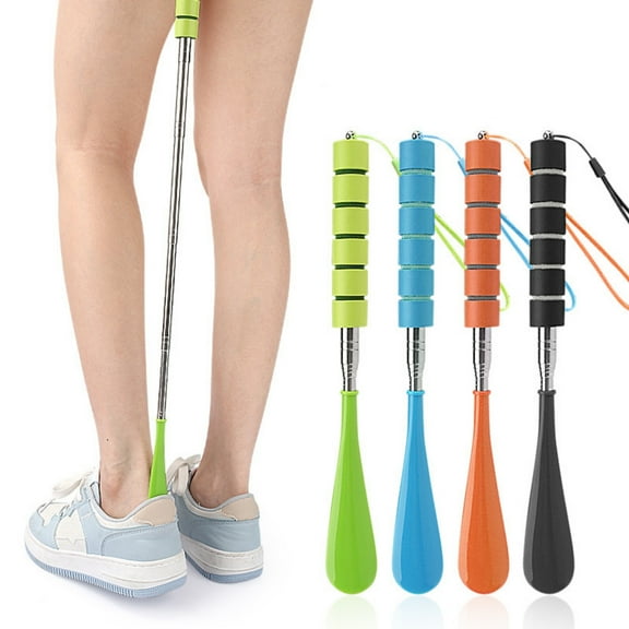 Fwttom Stainless Steel Lazy Shoe Horn, Retractable & Lengthenable Shoehorn with Non Slip Handle, Wearing Shoe Assist Tool Shoe Horn Long Handle for Seniors, Pregnant Women