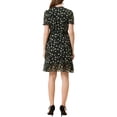 thumbnail image 3 of Allegra K Women's Floral Ruffle Hem Short Sleeve A-Line Smocked Chiffon Dress M Black, 3 of 7