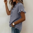 thumbnail image 6 of Favoffer Women's Linen Tops Short Sleeve V Neck Ruffle Trim Solid Color Loose Fit Breathable Casual Spring Summer Tops for Beach Street Vacation Outdoor, 6 of 7