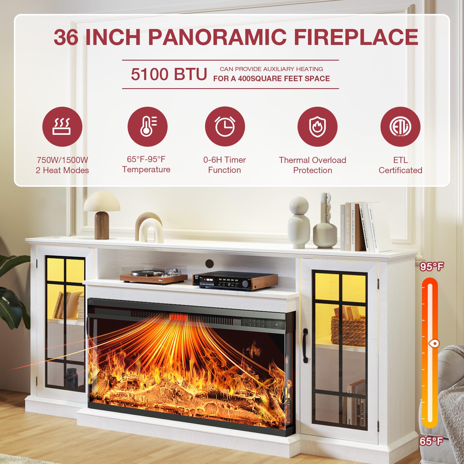 Easoger 36" Fireplace TV Stand for TVs up to 80 Inches photo 2
