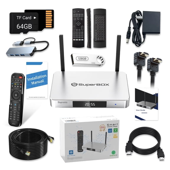 SUPERBOX SUPREME Complete Set – Flying Mouse, Essential Extras, Stable Ethernet, Multiport Hub & Soft Remote Cover.