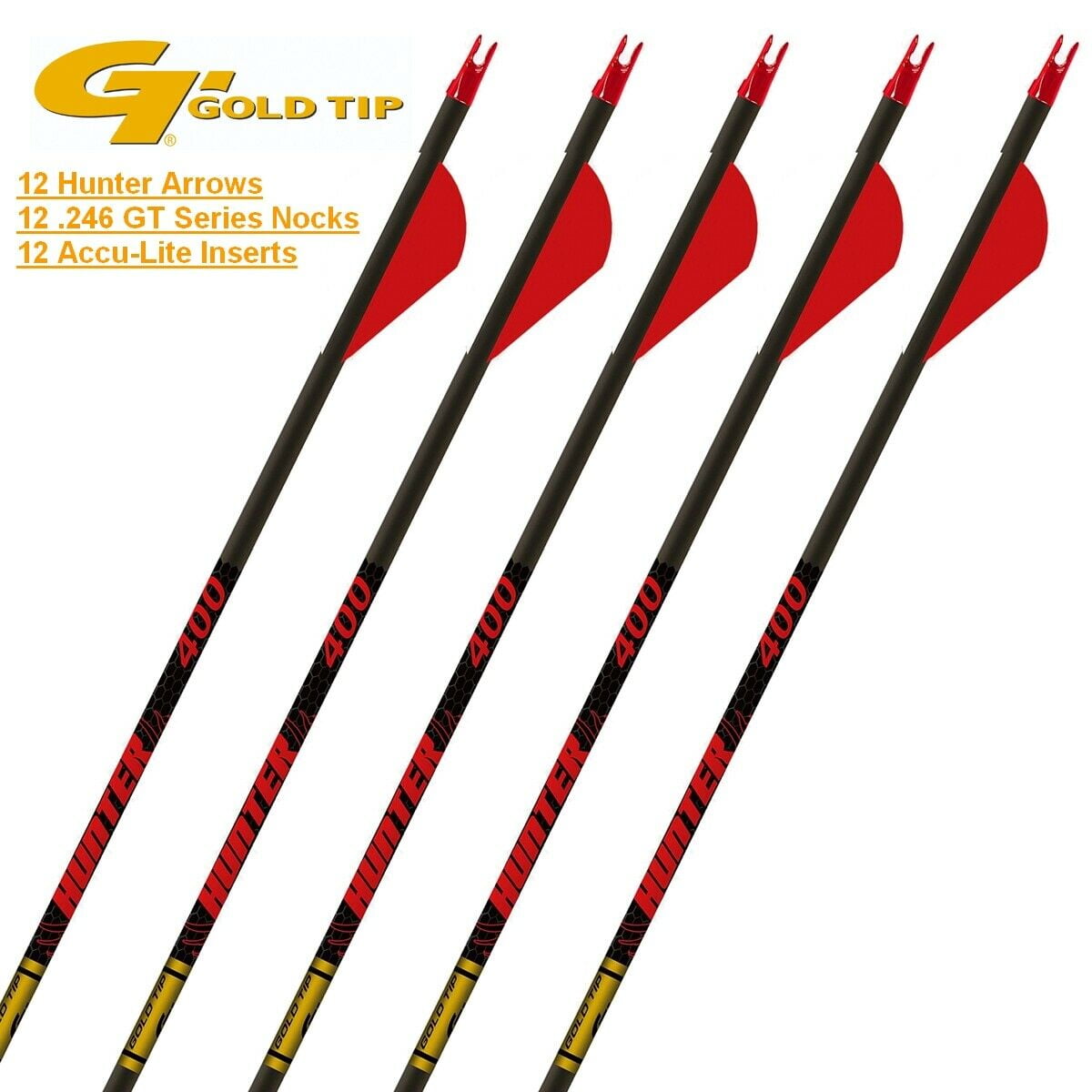 Gold Tip Hunter 400 Arrows With 2" Raptor Vanes 12pk HUN400A2 for sale online 