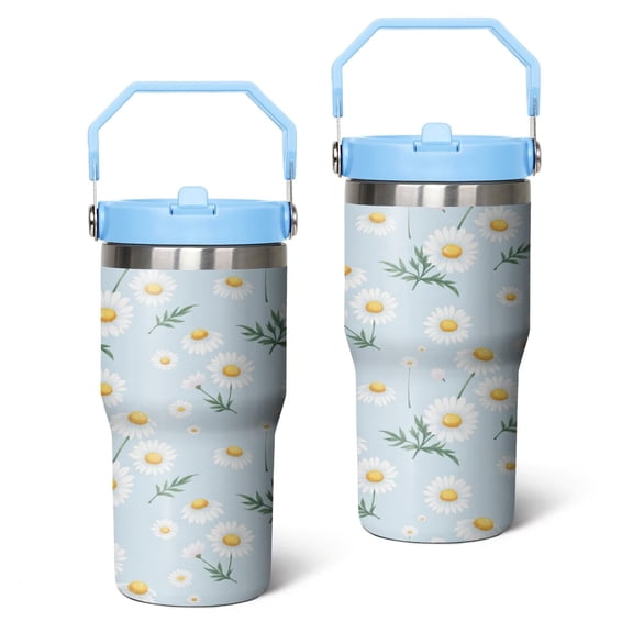 20 Oz Tumbler Light Blue Daisy Tumbler with Lid and Straw, Birthday Gift Cup for Friend Women Men Coffee Travel Mug Thanksgiving Day Halloween Christmas Gift Water Bottle