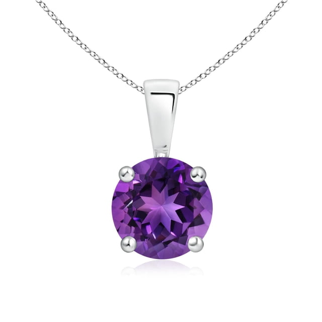 Angara Collier en Améthyste Naturelle - Pendentif Solitaire en Améthyste Rond avec Broches de 1,15 ct en Platine pour Femmes