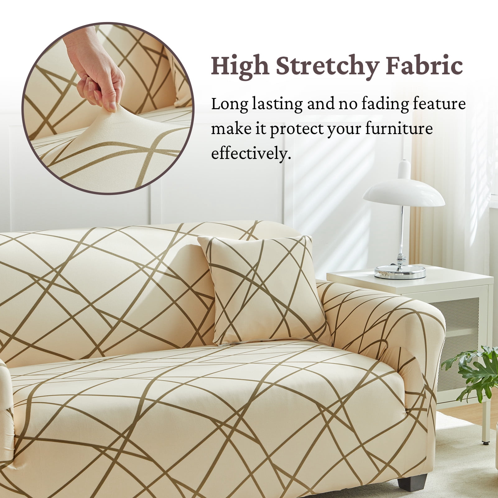 HonorHut Printed Sofa Cover Full Wrap Stretch Couch Covers Polyester Loveseat Non-Slip Slipcovers Washable Sofa Throw for Pet Hair Spill Resistance Sofa Clothes Cover Apricot