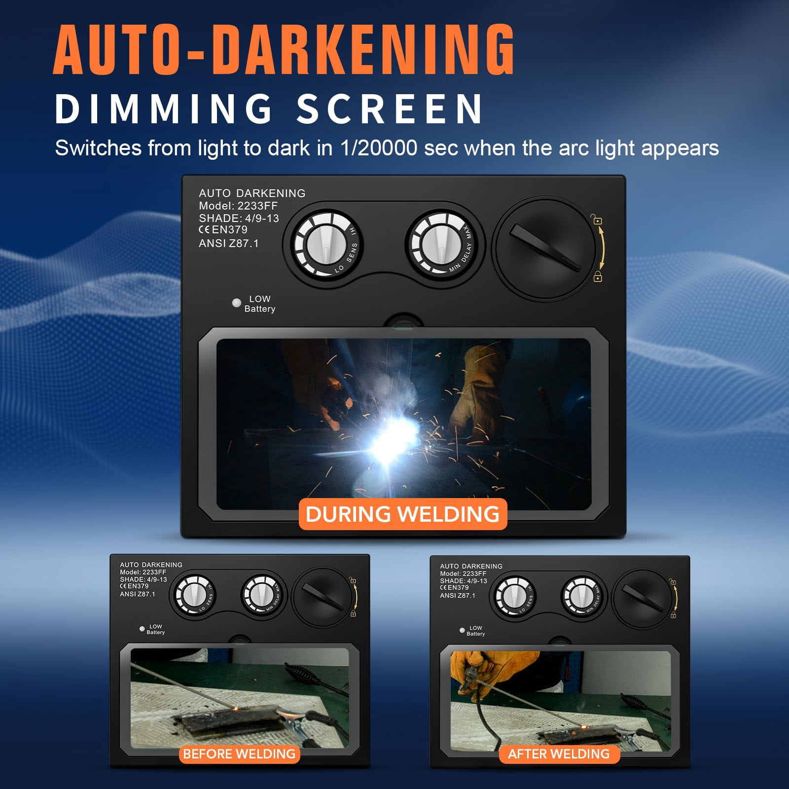 Welding Lens - Solar Auto Darkening Welding Helmet Lens True Color Technology with 2 Arc Sensor Ajustable Shade Range 4/9-13 Automatic LCD Lens Dimming Shade Filter 4.33x3.54in Auto Welding Lens