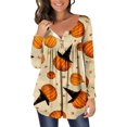 thumbnail image 1 of Blusa informal de manga larga con botones abiertos y cuello redondo para mujer, holgada, plisada, para Halloween Pompotops FGAJ4540, 1 of 5