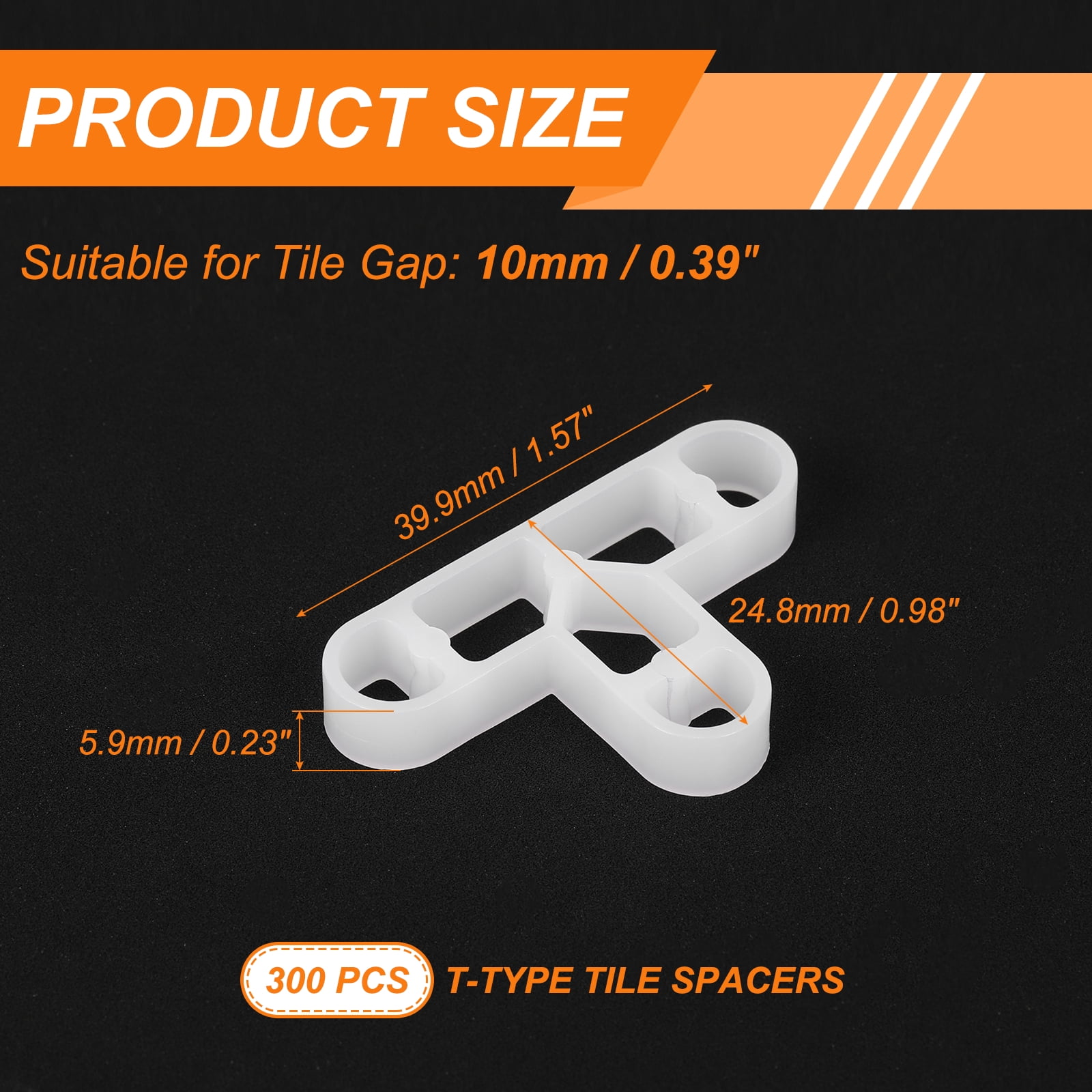 Uxcell 3/8" (10mm) T Type Tile Spacers, 300 Pcs Suit 10 mm Plastic Floor Wall Hexagonal Tile Spacers for Floor Wall Spacing Paving Tiling Installation Leveling Laying Tools, White