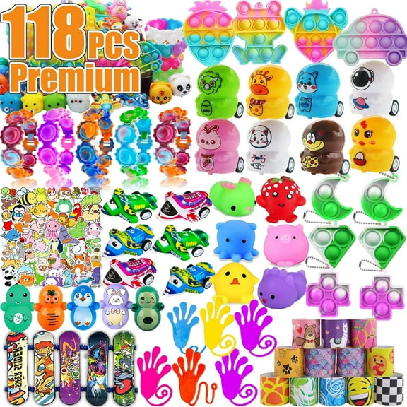Party Favor Toy Set, 118-Piece Fidget Toys Assortment for Kids, Easter Egg Fillers, Classroom Prizes, Pinata and Goodie Bag Stuffers, Ages 4-8