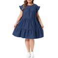 thumbnail image 2 of Agnes Orinda Women's Plus Size Denim Dress Pleated Ruffle Sleeve Flowy Swing 2026 Summer Casual Jean Midi Babydoll Dresses with Pocket 3X Dark Blue, 2 of 6