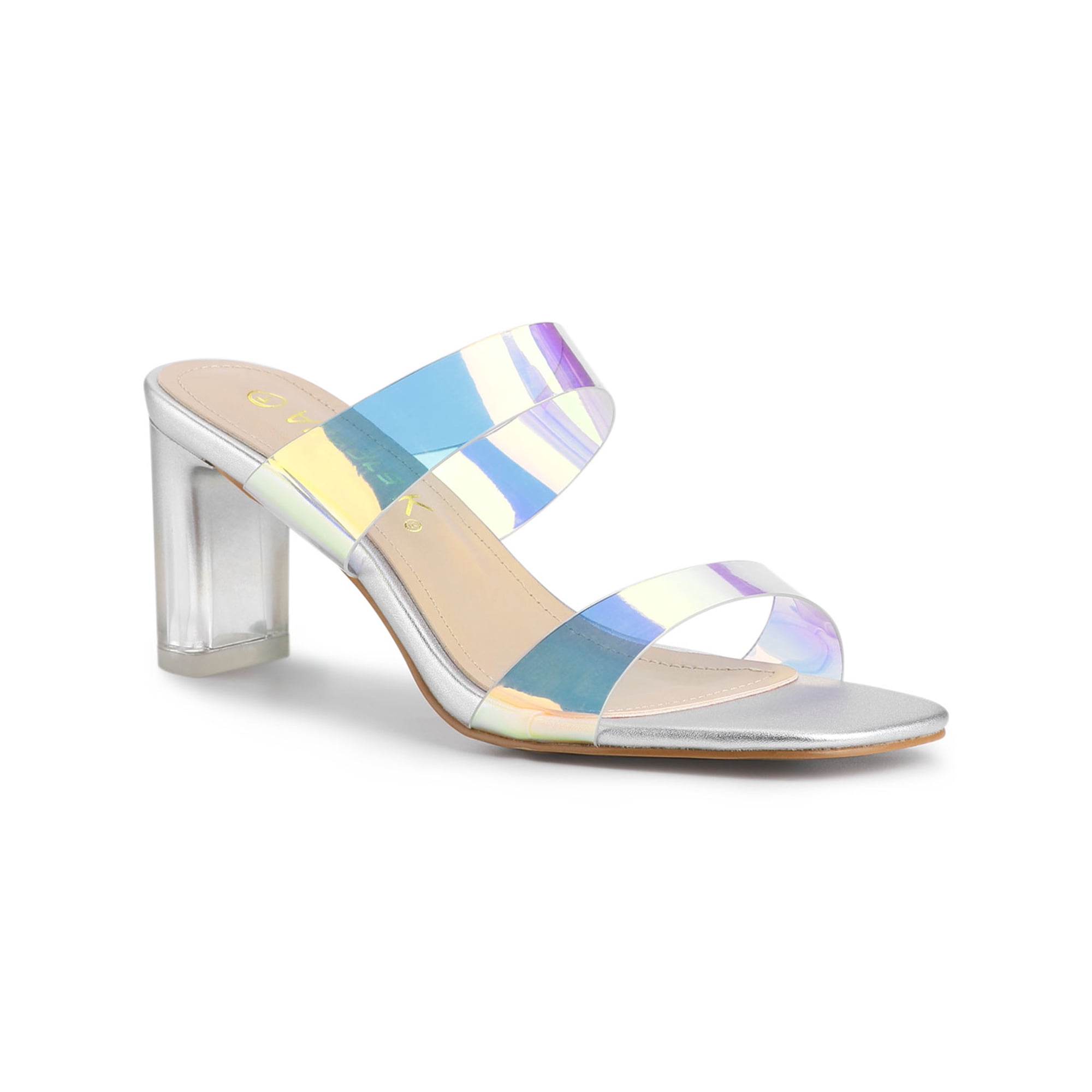 BLISSFUL STEP Women s Sandals Block Heels Clear Colorful Straps Slides Sandals
