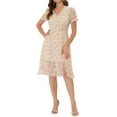 thumbnail image 2 of Allegra K Women's Chiffon Ruffled V Neck Vintage Floral Midi Dress, 2 of 5