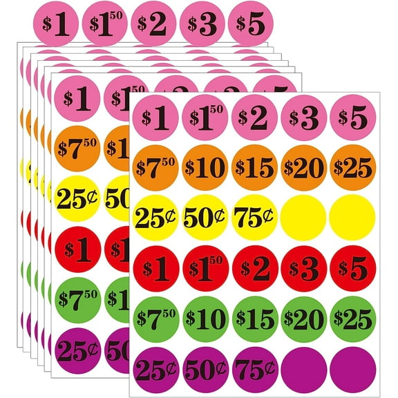 Price Stickers 1 inch Colorful Dollar Preprinted Price Labels for Christmas Flea Market Stickers 540Pcs