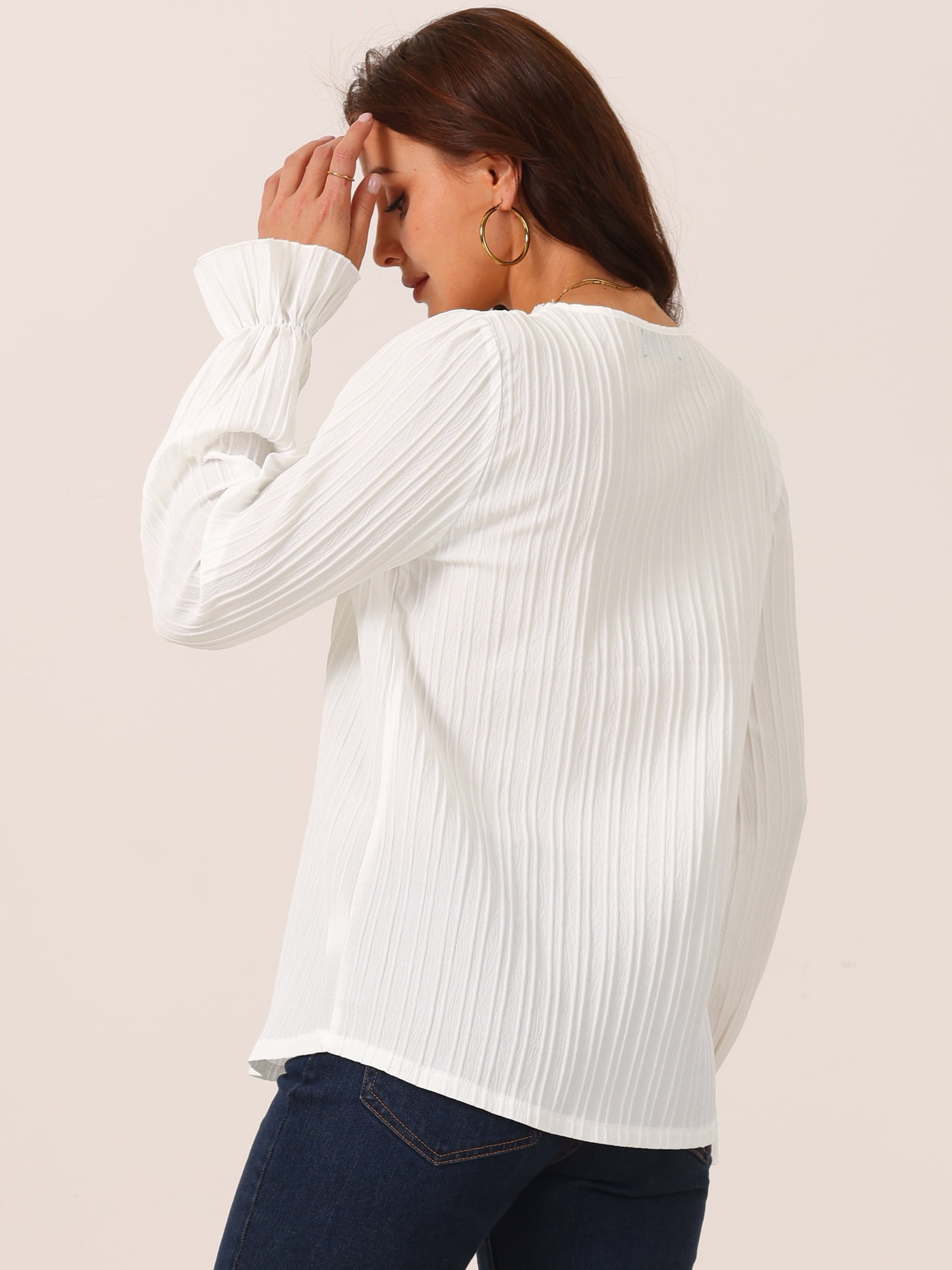 DARING DIVA Women's Lace V Neck Lantern Sleeve Fashion T Shirt XL White