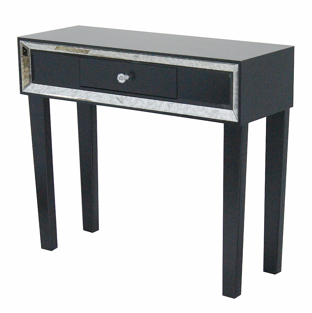 31' Black Wood Console Table with a Drawer and Framed with Mirror