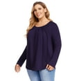 thumbnail image 4 of Women Plus Size Pleated Flowy Top 3/4 Roll Sleeve Casual Loose Blouse Round Neck Tunic Shirt Long Sleeve Black XL, 4 of 9