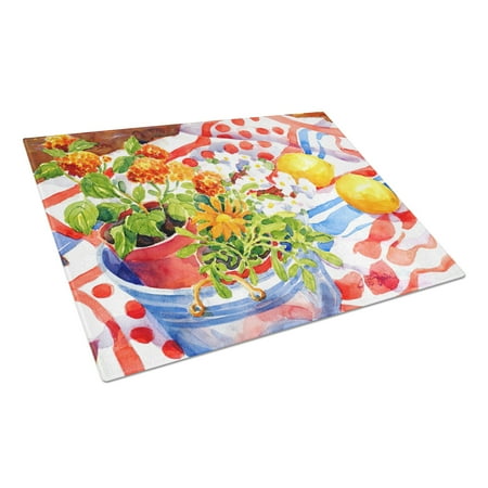

Caroline s Treasures Flowers with a side of lemons Glass Cutting Board Large