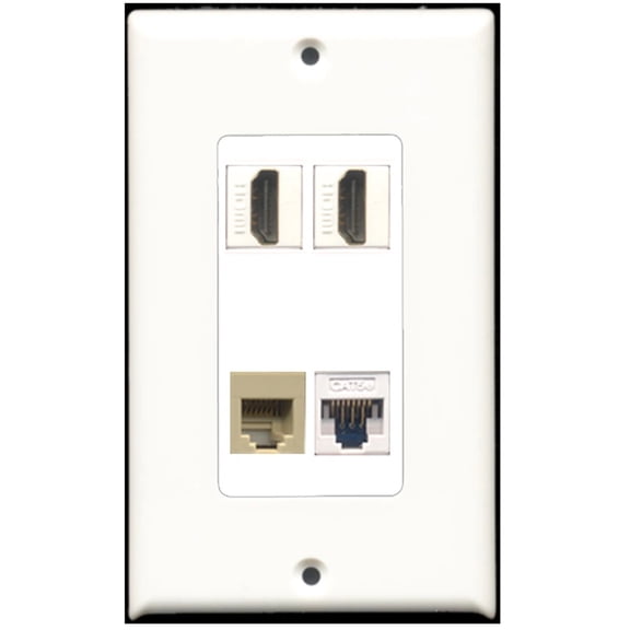 Ultra Spec Cables 2 Port HDMI 1 Phone Cat5e Ethernet Wall Plate w/Female/Female Jacks