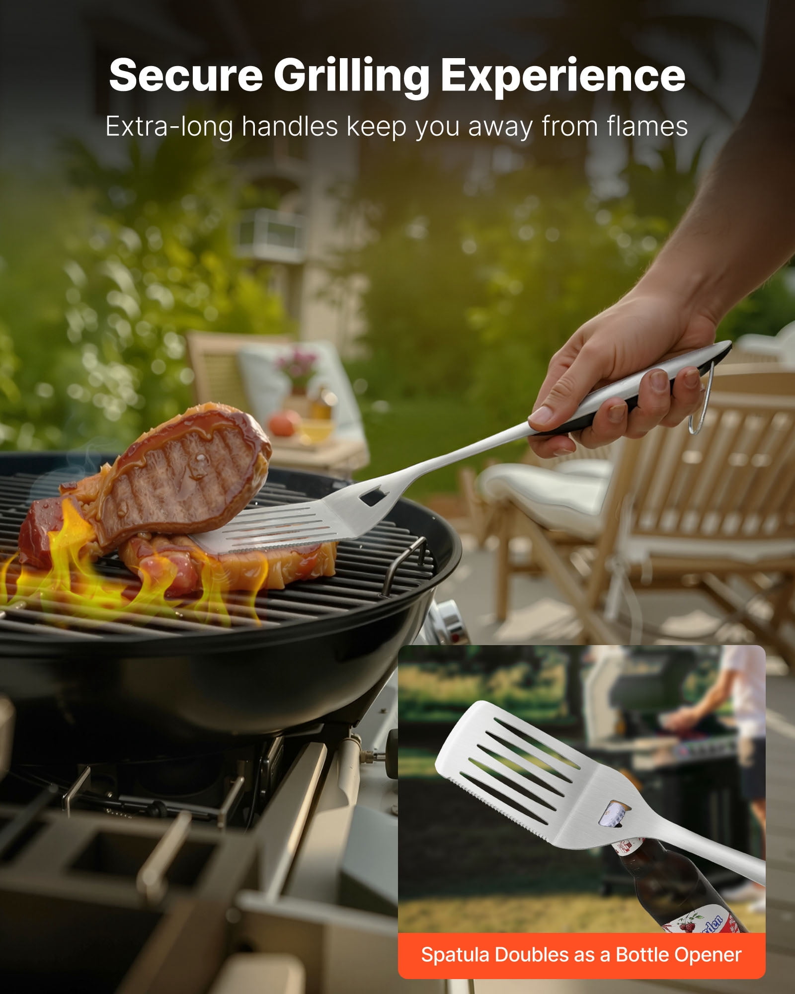 VEVOR Grilling Accessories, 4PCS BBQ Grill Tool Set, Heavy Duty Stainless Steel Barbecue Tools, Kitchen Utensils with Tong, Spatula, Fork, Brush, for Outdoor Grills, Gift for Father Men Husband