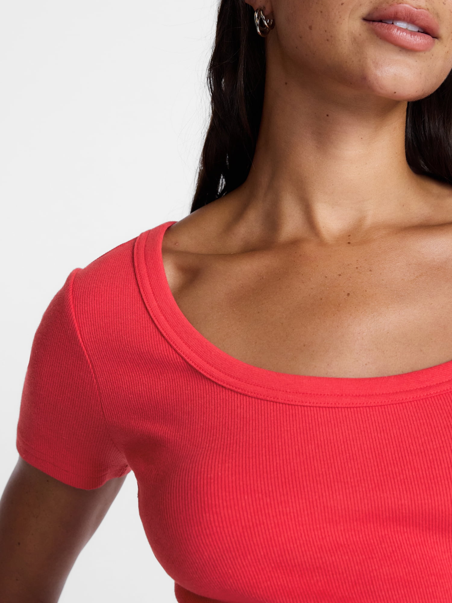 Time and Tru Women's Ribbed Scoop Neck Tee with Short Sleeves, Sizes XS-XXXL
