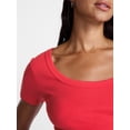 thumbnail image 5 of Time and Tru Women's Ribbed Scoop Neck Tee with Short Sleeves, Sizes XS-XXXL, 5 of 6