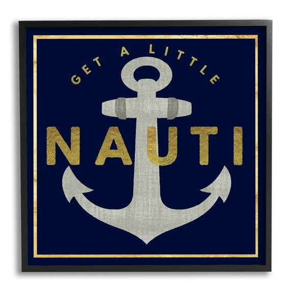 Stupell Industries Get Nauti Witty Nautical Anchor Phrase Typography Graphic Art Black Framed Art Print Wall Art, Design by Graffitee Studios