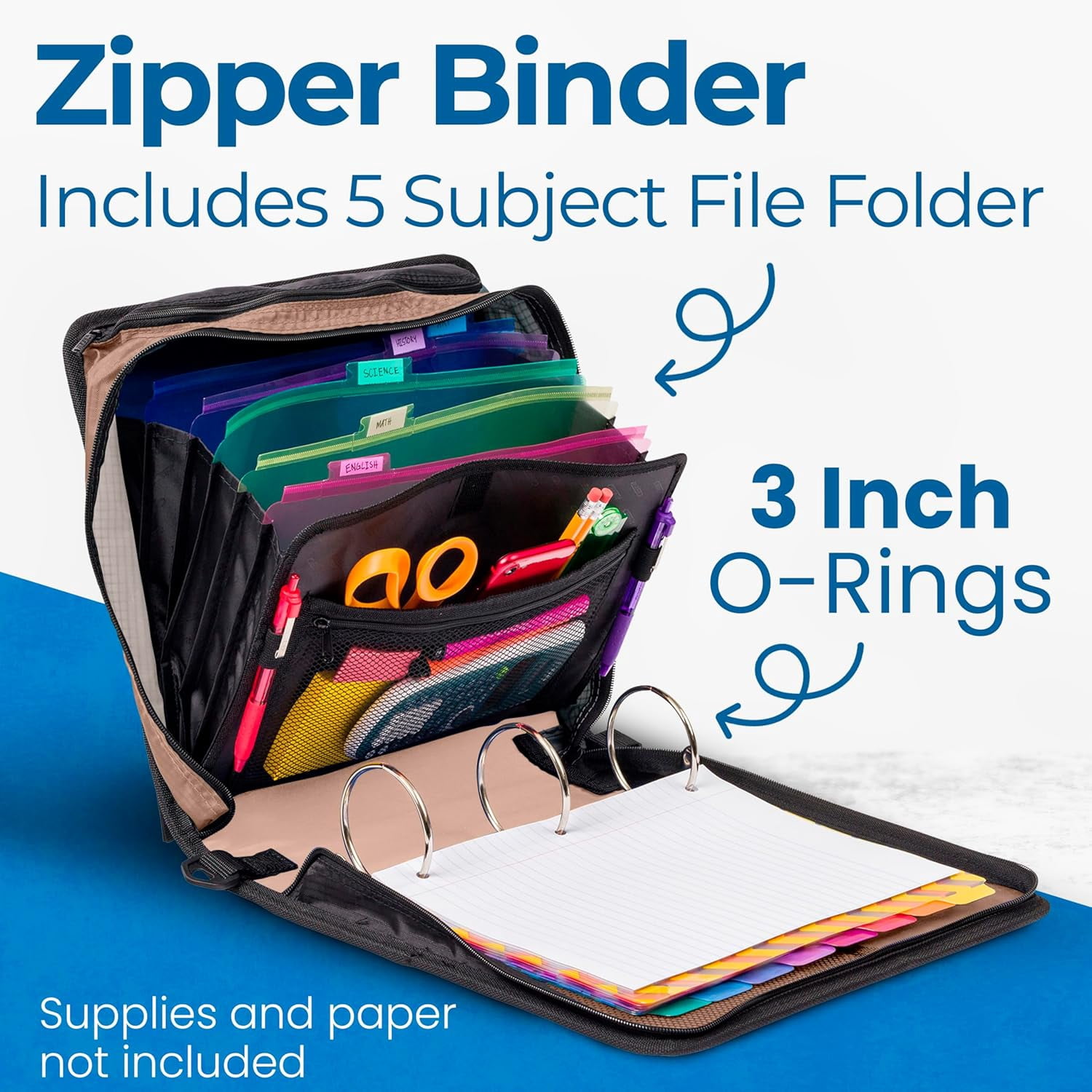 Case-it The Mighty Zip Tab Zipper Binder - 3 Inch O-Rings - 5 Color Tab Expanding File Folder - Multiple Pockets - 600 Sheet Capacity - Comes with Shoulder Strap - OG Camo D-146-P