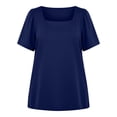 thumbnail image 7 of Womens Summer Tops Plus Size Solid Color T-Shirt Summer Casual Loose Women's Trendy Short Sleeves Squared Neck Pullover Lightweight Blouse Tops XL-5XL, 7 of 7