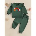 thumbnail image 4 of Toddler Baby Girls Fall Outfits 0 6 12 18 24 Months 2T 3T Letter Embroidery Ruffles Long Sleeve Sweatshirt and Elastic Pants Set Baby 2 Piece Clothes, 4 of 9