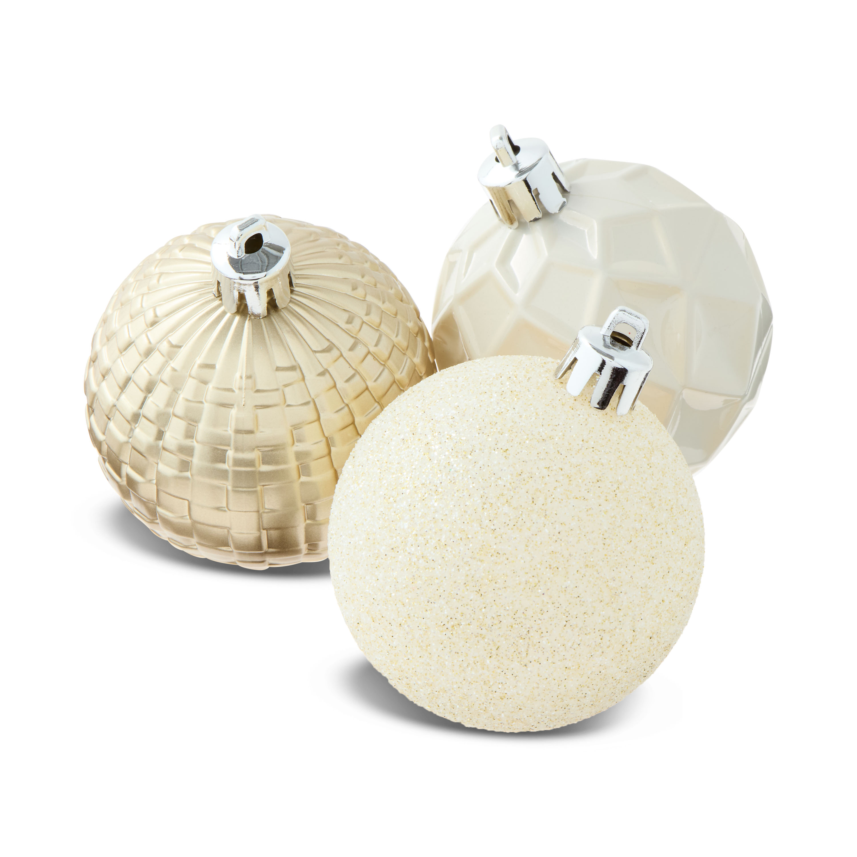 24-Count Champagne, Cream, and White Shatterproof Multi-Textured Christmas Ornaments, 2.36 in, by Holiday Time