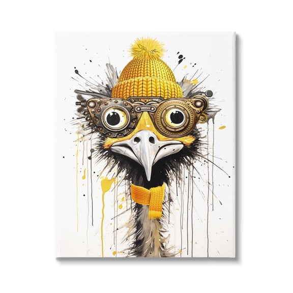 Stupell Industries Yellow Steampunk Emu Animals & Insects Painting Gallery Wrapped Canvas Art Print Wall Art, 16 x 20