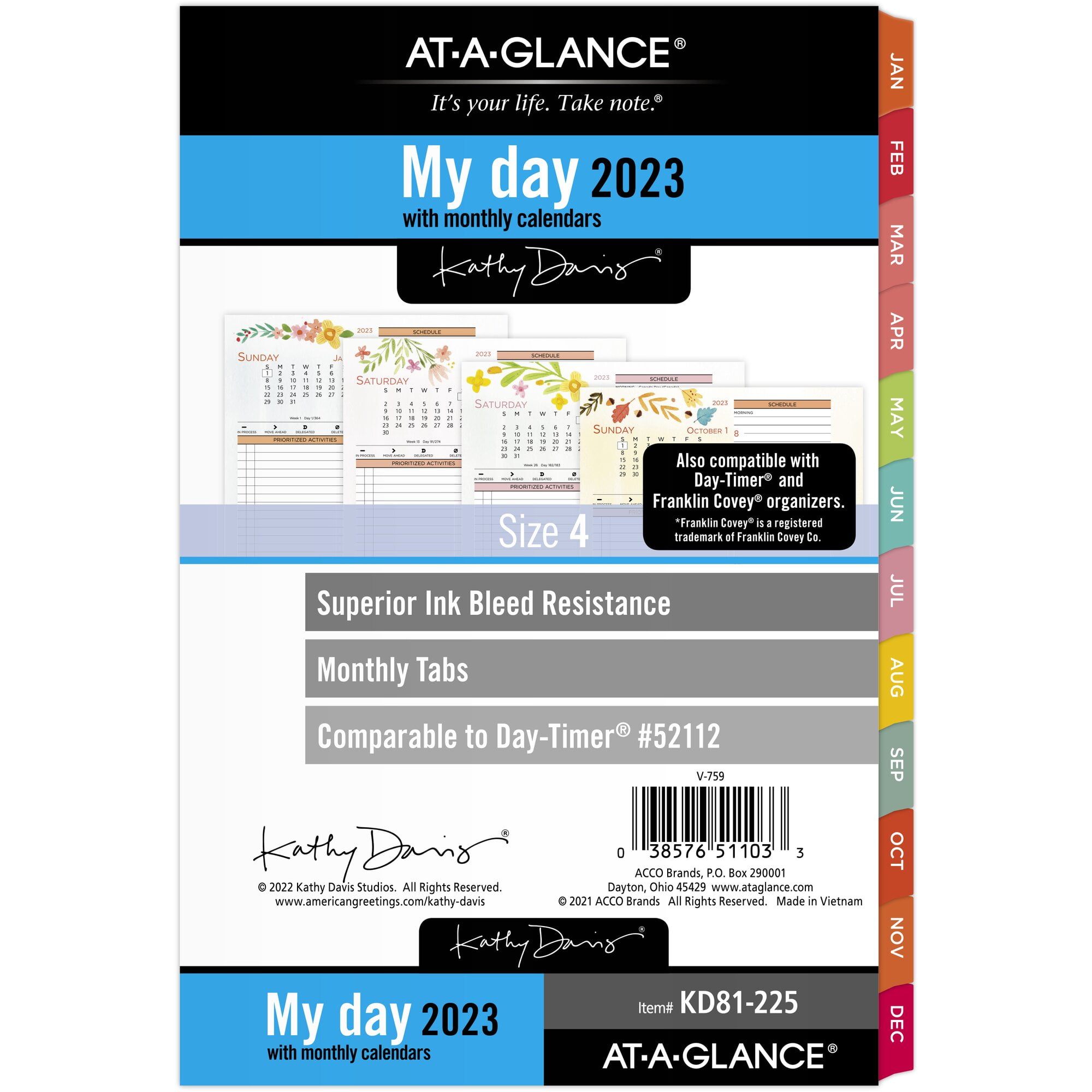 AT-A-GLANCE 2023 Kathy Davis Daily Monthly Planner Refill Two Page Per Day